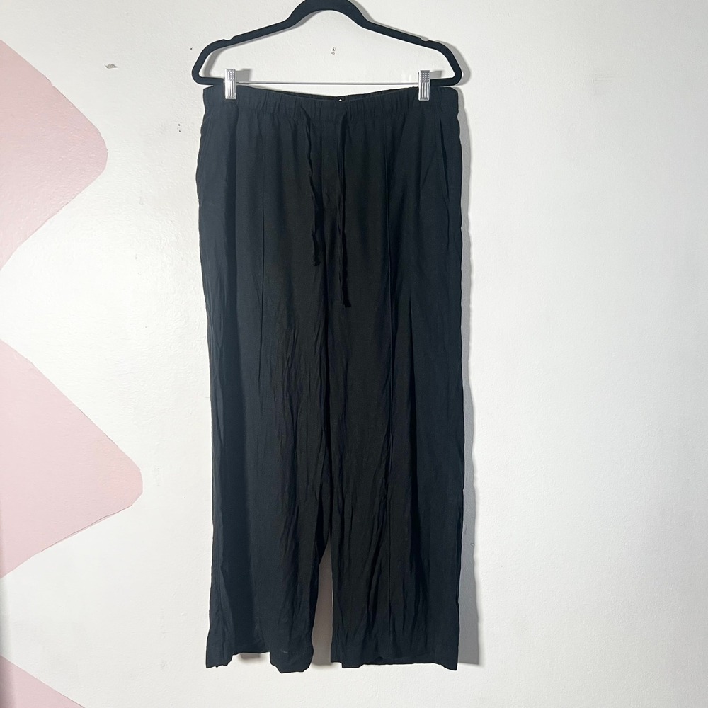 Gap Pull On Wide Leg Pants Women's Large Black Linen Blend
